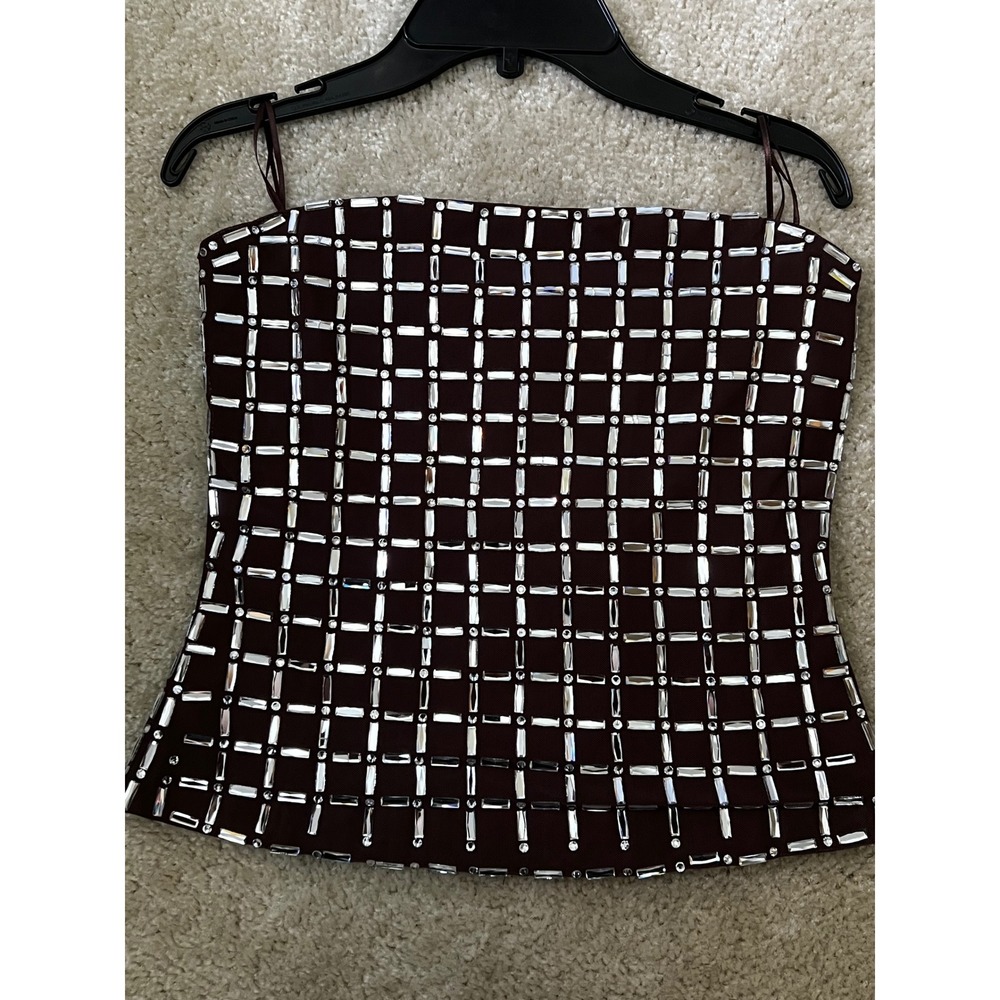 Zara Rhinestone Tube Top Brown Y2K Corset Bustier Party Club Euro Glam M NWT